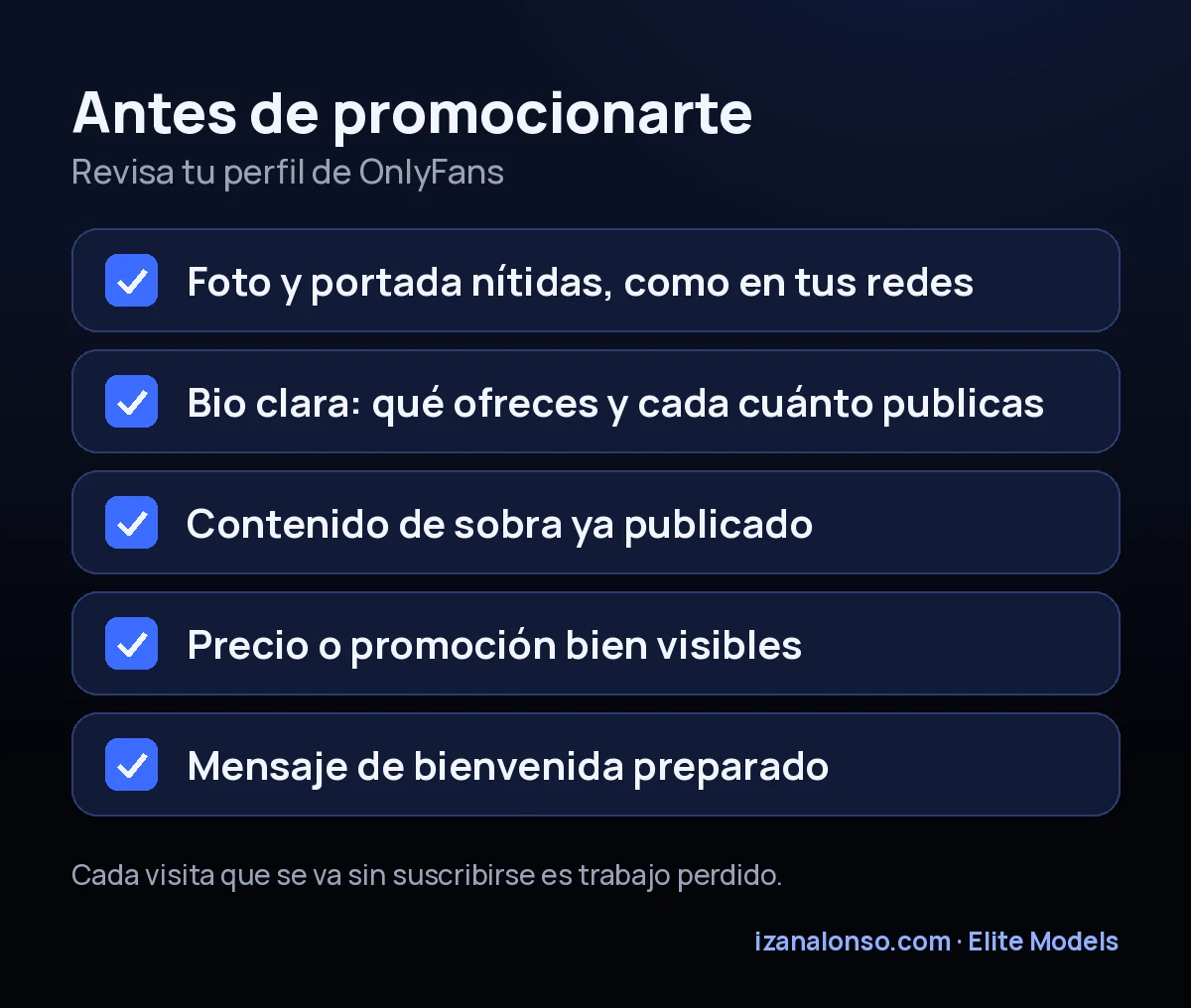 Checklist del perfil antes de llevar tráfico